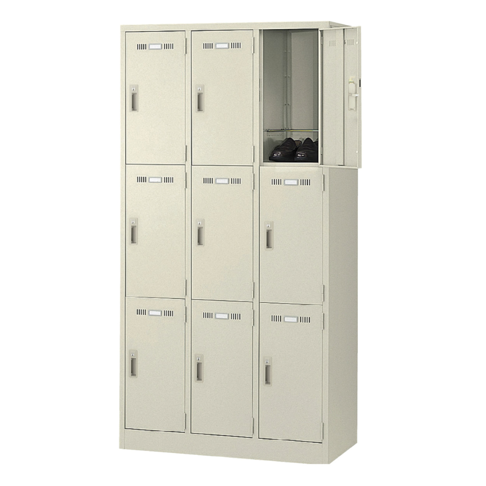 スチールロッカー 3段9人用 W900×D515×H1790mm 下置用 シリンダー錠