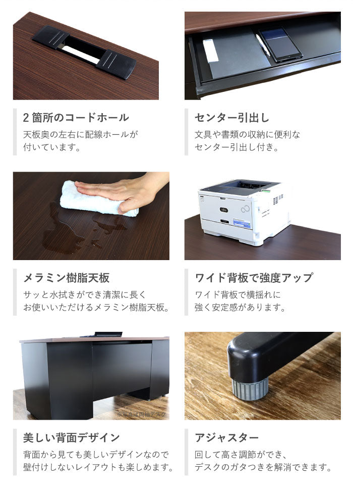 オフィスデスク 平机 引き出し付 本体:ブラック W1200×D700×H700mm