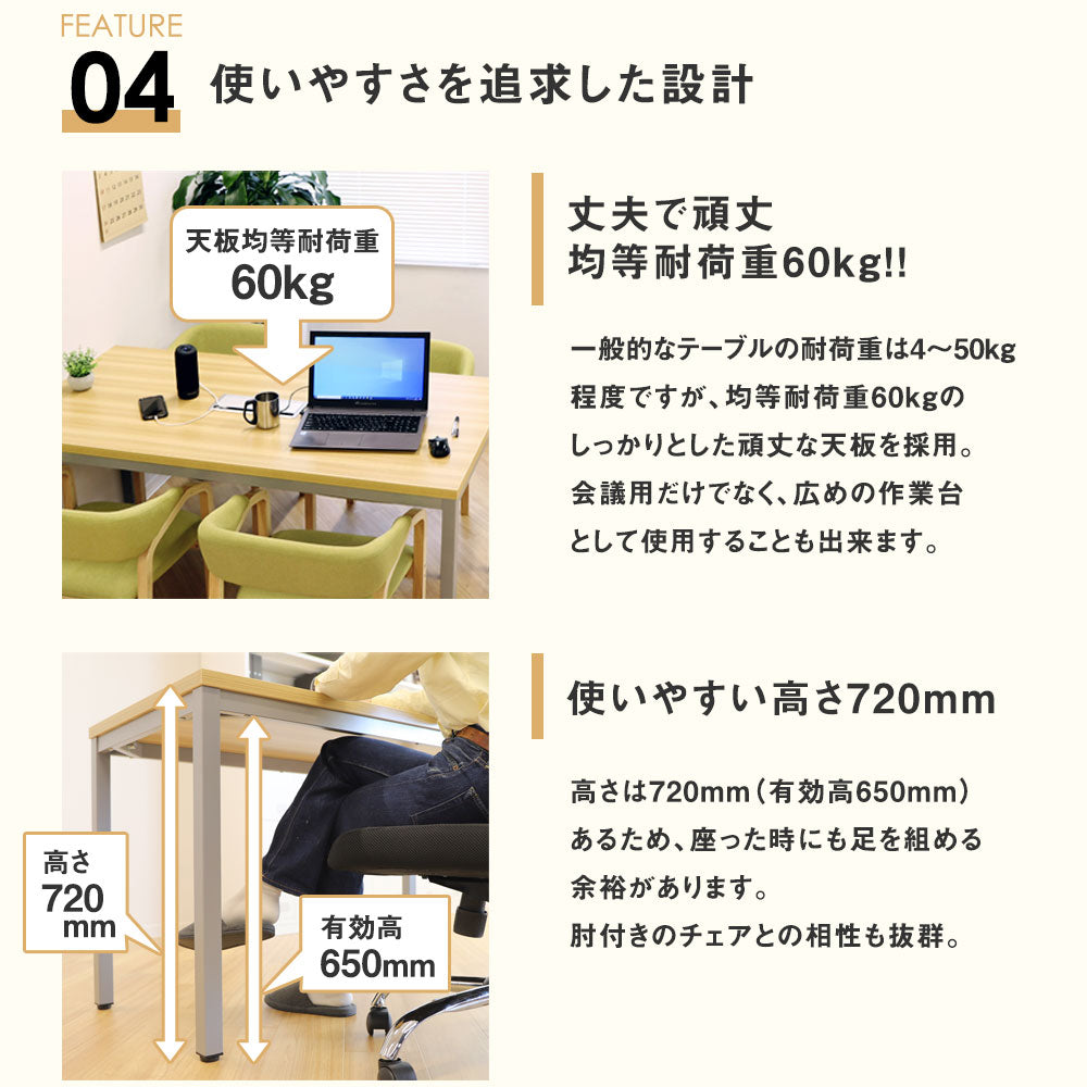 会議テーブル ミーティングテーブル 配線ボックス無 W1200×D600×H720