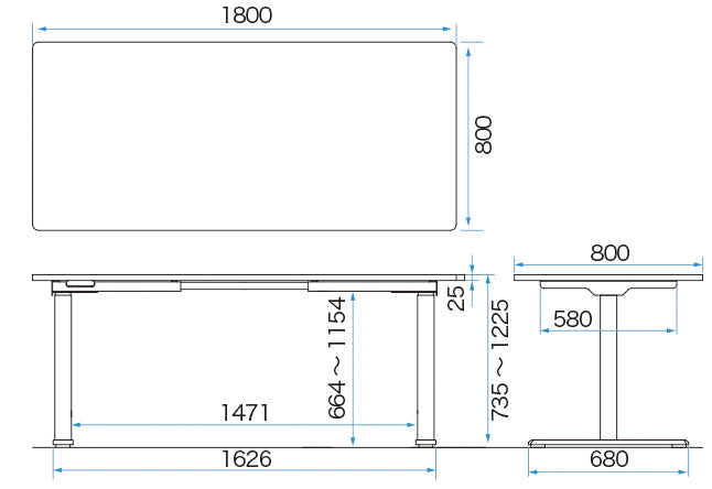 電動昇降デスク 衝突感知機能付 W1800×D800×H735-1225mm