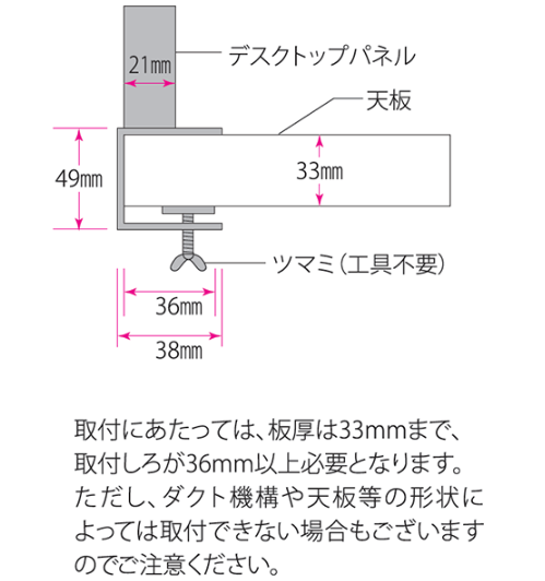 クランプ式クロスデスクトップパネル