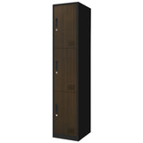 3人用スリムロッカー  シリンダー錠 本体:ナチュラル・ダークブラウン
