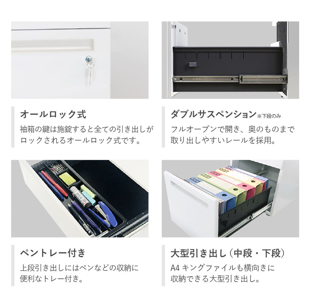 3段脇机 オールロック式 本体:ホワイト W400×D700×H700mm