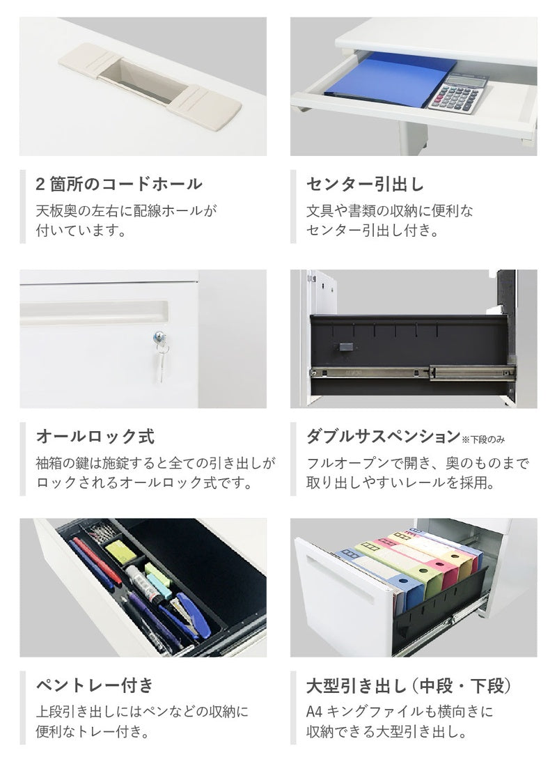 オフィスデスク 片袖机 引き出し付 本体:ホワイト・ニューグレー W1200×D700×H700mm