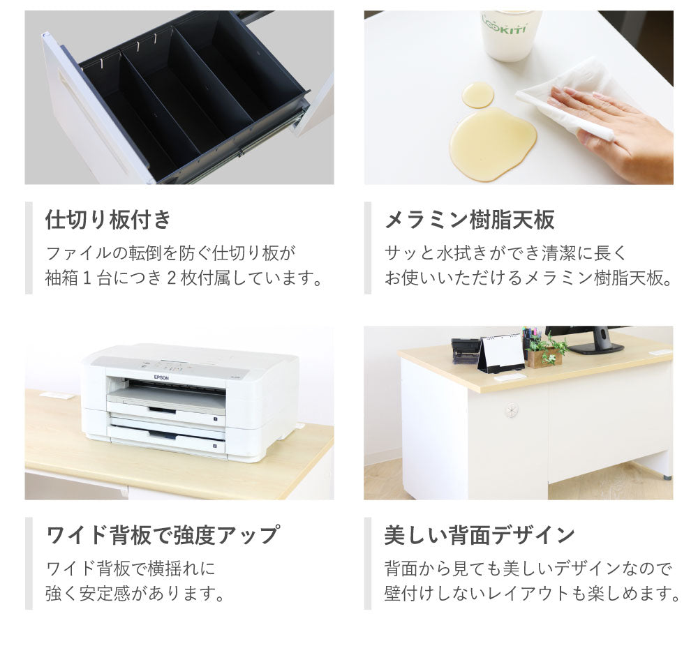 オフィスデスク 両袖机 引き出し付 本体:ホワイト・ニューグレー W1400×D700×H700mm