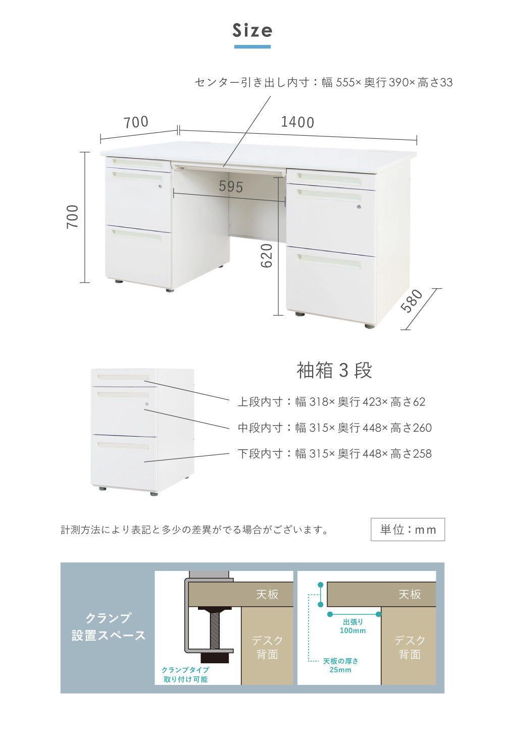 オフィスデスク 両袖机 引き出し付 本体:ホワイト・ニューグレー W1400×D700×H700mm