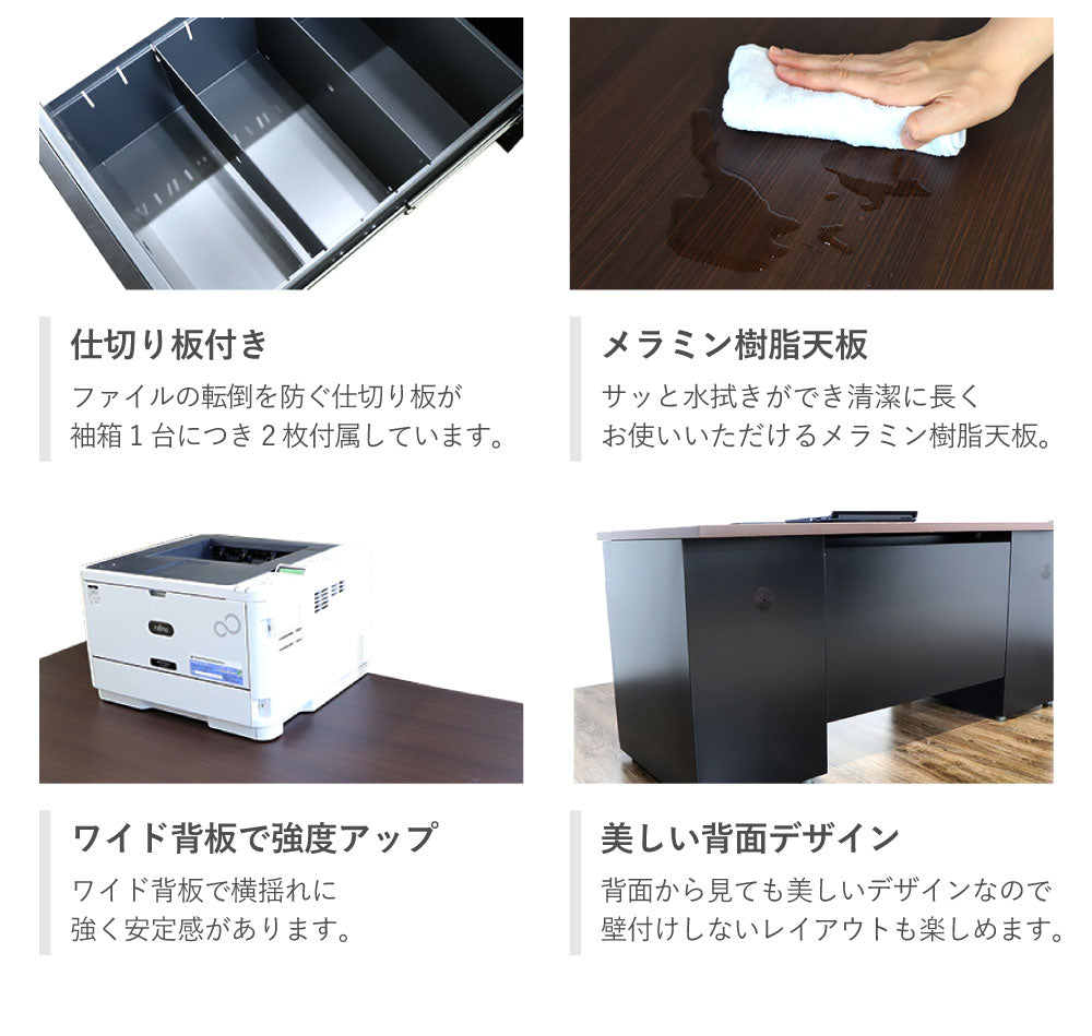 オフィスデスク 両袖机 引き出し付 本体:ブラック W1400×D700×H700mm